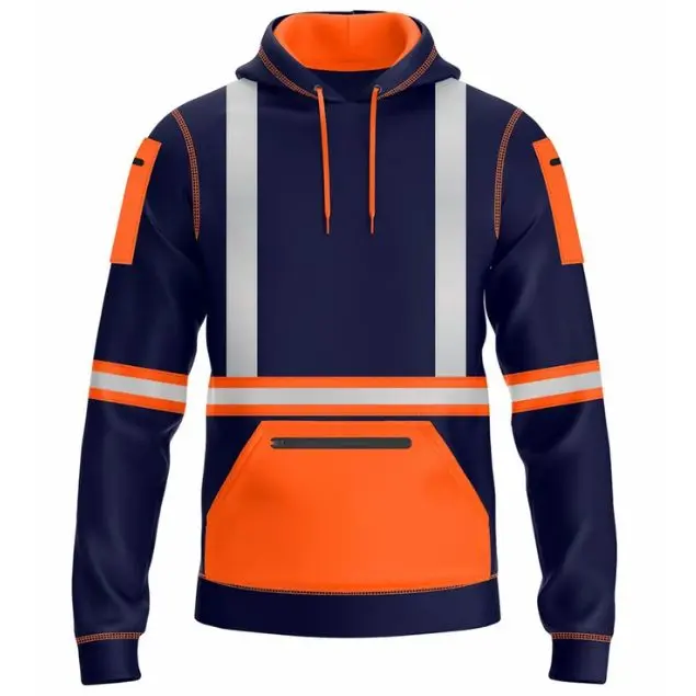 hi viz hoodie high visbillity workwear Menswear Sweatshirts Man Tops Pullover Wetsuit Midi Long Sleeve Stripe 1