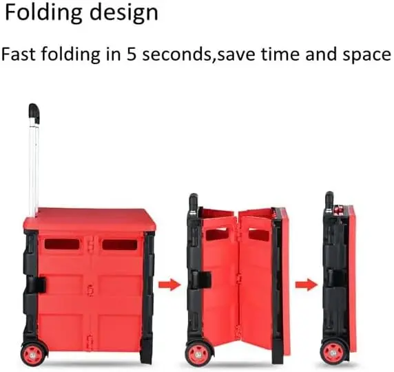 AMD Nexus Foldable Shopping Trolley With Secure Lid, Heavy Duty Extra Large Folding Supermarket Grocery Shopping Boot Cart Box Trolley 35Kg Noiseless Rotate Wheel, Storage Box, Portable Trolley 3
