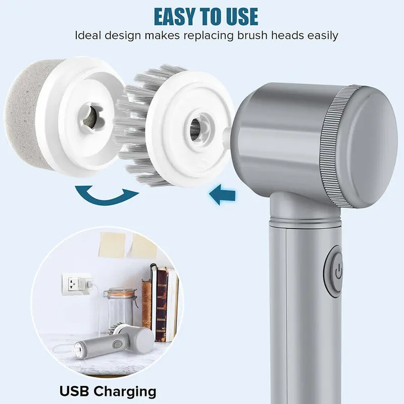 Rechargeable Electric Cordless Cleaning Brush Spin Scrubber Turbo Scrub Cleaner 5