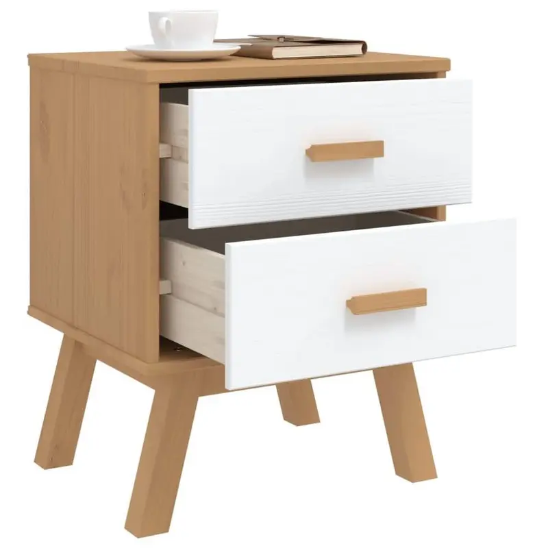Bedside Cabinet OLDEN White and Brown Solid Wood Pine 3