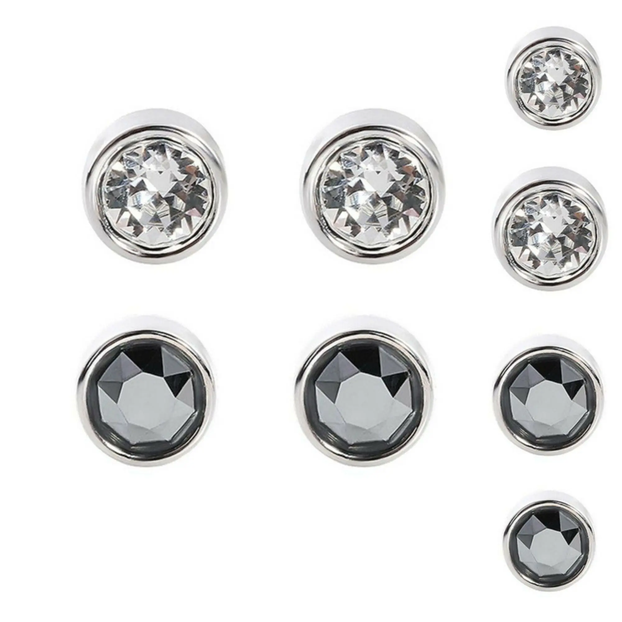 925 Sterling Silver CZ Stud Earrings with Round Bezel Setting in Clear or Black