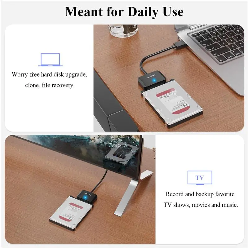 SATA III to USB 3.0 Cable Adapter, 5 Gbps USB 3.0 to SATA Adapter Converter/Connector for 3.5" HDD & 2.5" HDD/SSD with 12V2A Power Adapter, Max 18TB, UASP, TRIM, S.M.A.R.T, Auto-sleep Mode 3