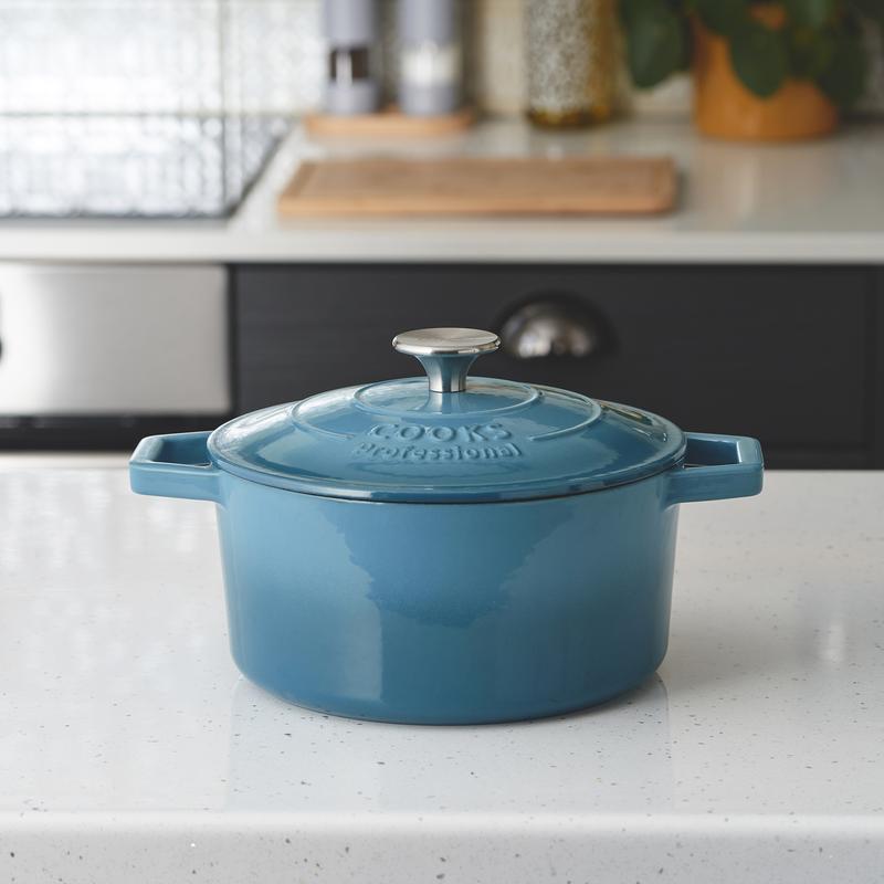 Cooks Professional Cast Iron Casserole Set of 3 | 20cm, 26cm & 28cm | Enamelled Inside & Out | Graduated Teal 4