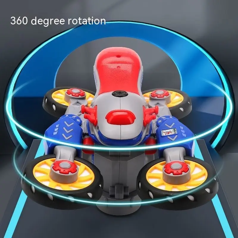 New Electric Deformation Motorcycle Stunt Rotating Universal Car Science Fiction Light Music Children Toy Car 3