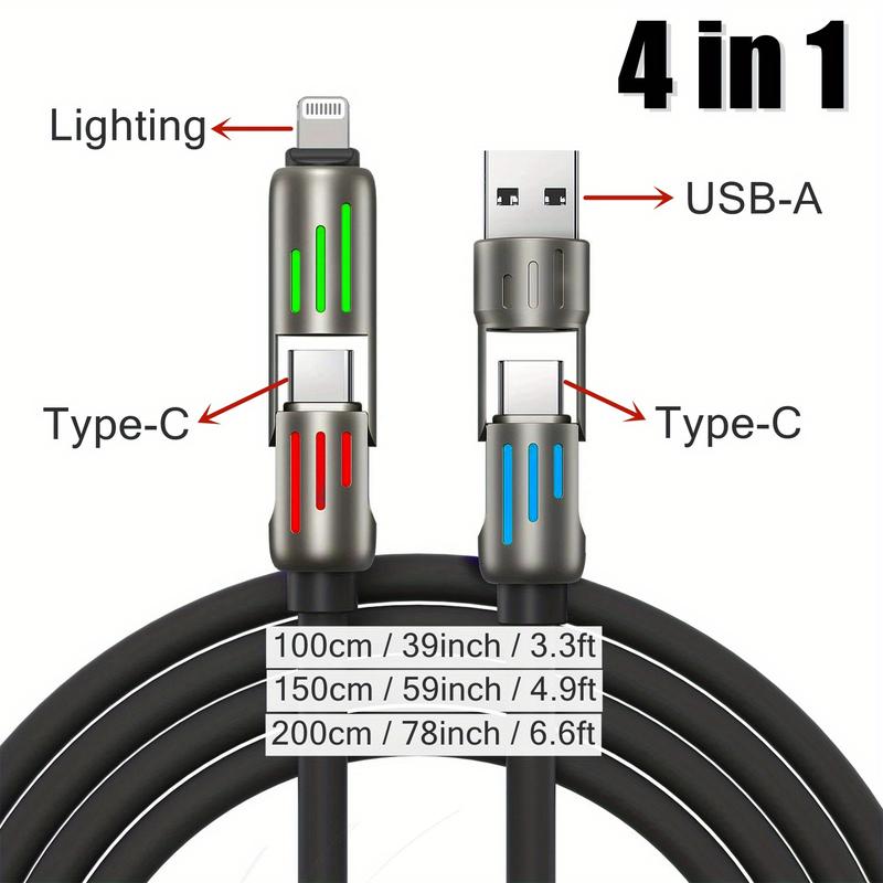 Product Introduction of 100W 4in 1 Functional Super Fast Charge USB Type C Liquid Silicone Aluminum Alloy Data Cable for iPhone for SamSung Xiaomi Redmi, Oneplus, And Xiaomi OnePlus, USB C Charging & Data Sync Cord Wire 0