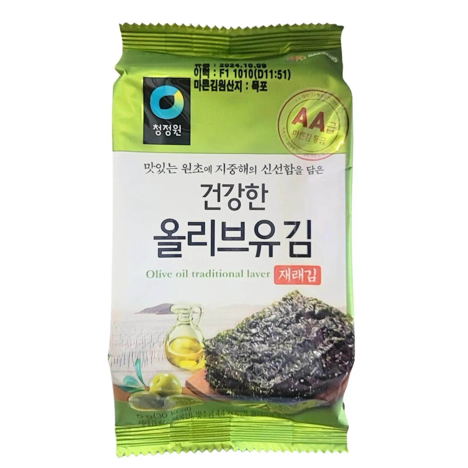 Daesang Seaweed Snack with Olive Oil – Crispy Korean Laver, Rich Olive Oil Flavor, 5g – Authentic Korean Seaweed Snack, Healthy Nori Sheets for Snacking or Meal Pairing