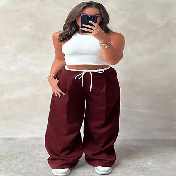 Ladies Women's White waistband Wide Leg Drawstring Flare Trouser Pant 8-14 Womenswear Bottom Casual Chic Comfortable Day Elegant Polyester Slip Style 6