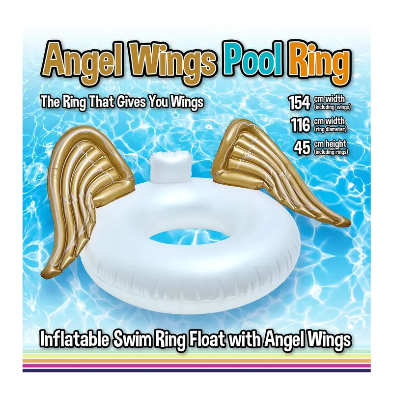 Inflatable Swim Ring Pool Float with Gold Angel Wings Inflatable Swimming Pool Floats Rainbow Swimming Ring Floats Summer Holiday Novelty Swim Tubes Rings for Adults, White and Gold 1