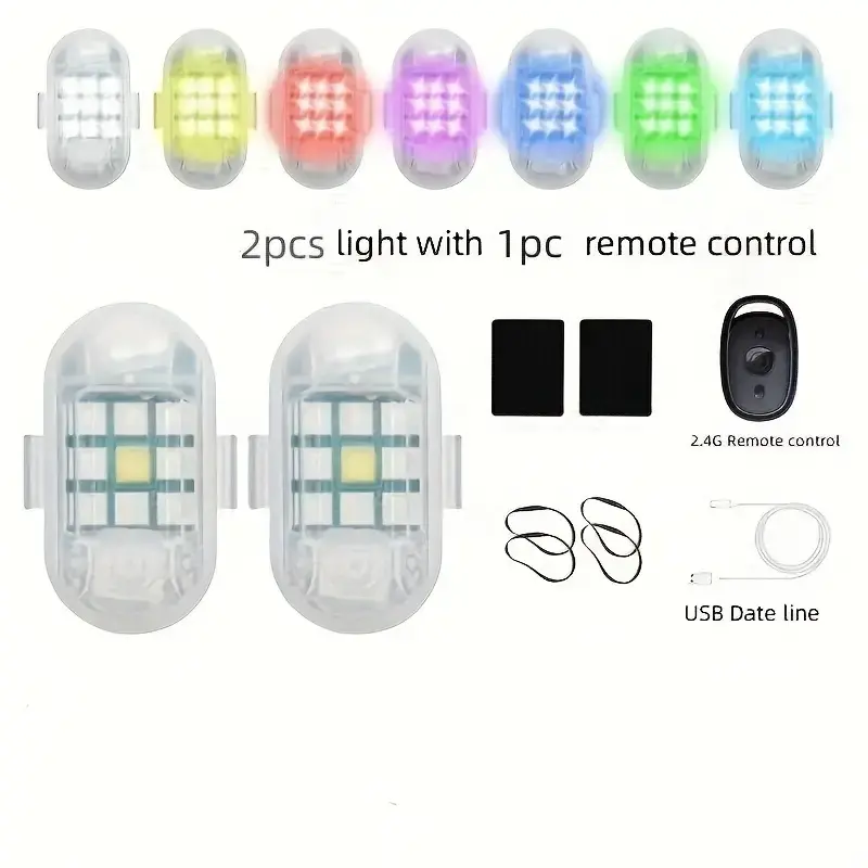 Wireless Car Strobe Lights with Remote Cool LED Flash Lamp Anti-Collision Drone Light 7 Color Warning Taillight for Car Aircraft Scooter Bike Motorcycle Night Warning Lights 4