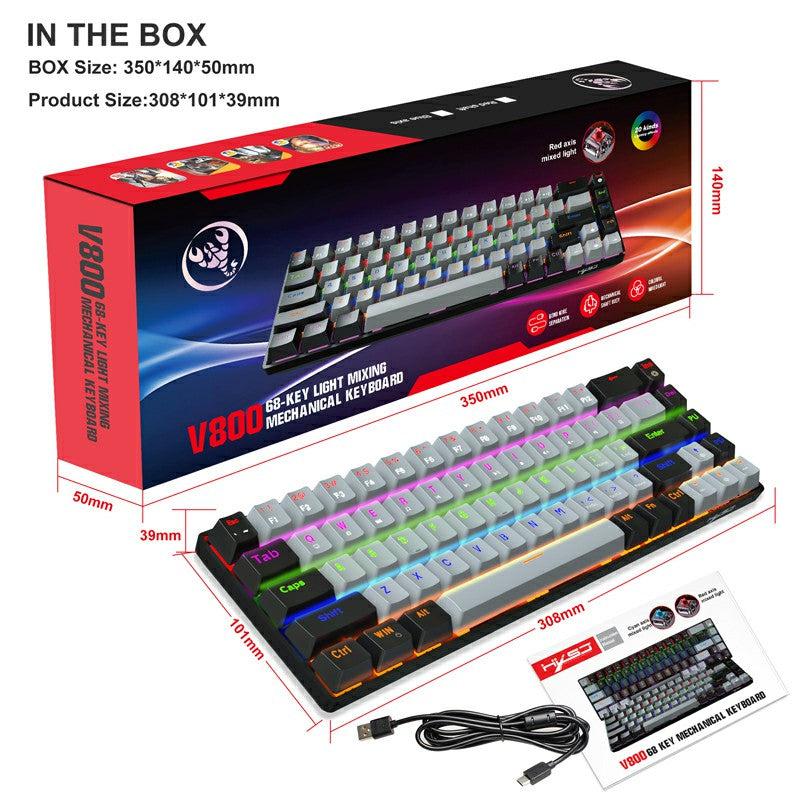V800 68 Keys Keycap RGB Lighting Effect Metal Panel Mechanical Keyboard Grey 5