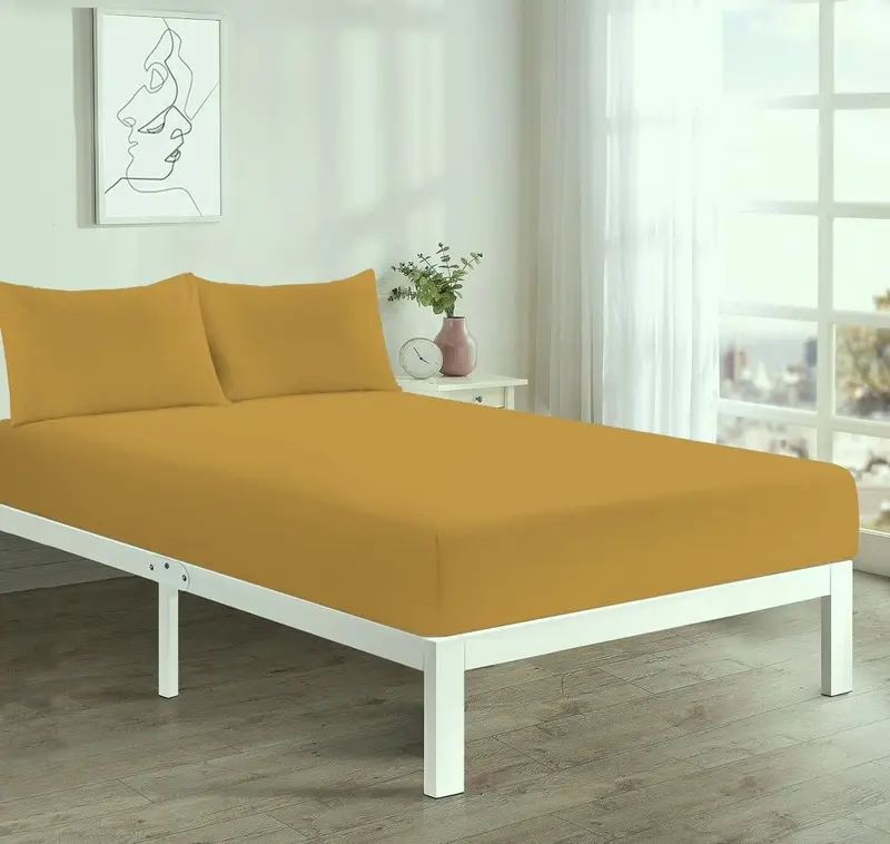 Luxurious Easy Care Polycotton Fitted Sheets Cotton Rich Super Soft Year Round Sheets (Bunk Bed, Mustard) 0