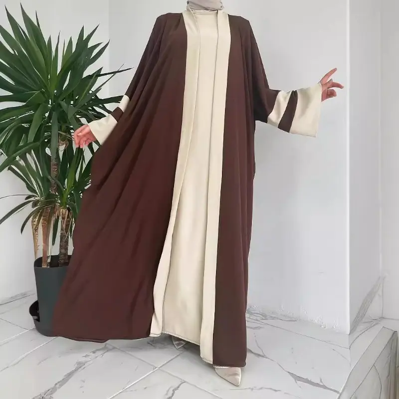 Hot-selling M2686 women's Muslim contrasting coat fashion solid color vest dress set 1