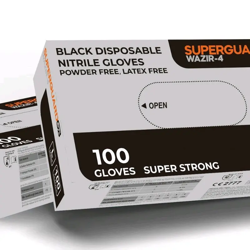 Black Nitrile Disposable Gloves 1000 Full Case SuperguardGB Wazir-4 10 Boxes of 100 Disposable Extra Heavy Duty Thick Powder Free Household Cleaning Mechanic Tattoo Garage 2