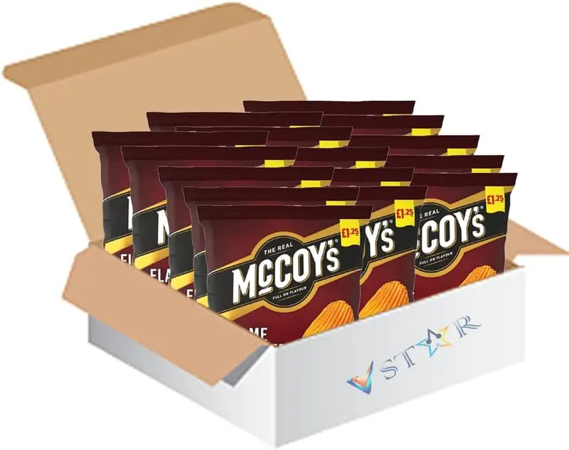 McCoy's Ridge Cut Crisps, Multipack Boxes, Potato Crisp Snacks (20 Sharing Bags x 65g, Flame Grilled Steak) Flavor 1