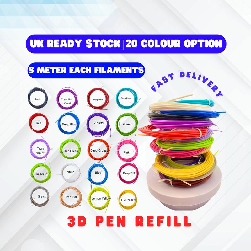 [5 meter/piece] 20 Colors 3D Pen Filament Refills 3D Pen Refill PLA Refill 3D Printing Pen Filaments Crafting Doodle Drawing Arts 0