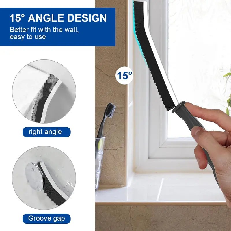Crevice Cleaning Brush, Bathroom Tile Groove Gap Cleaning Brush, Long Handle Narrow Crevice Cleaning Tool, Small Scrub Away Cleaning Brush for Home Kitchen (2PCS), 2pcs Black 1