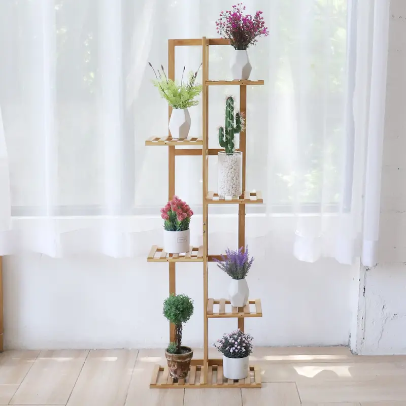 Bamboo 5 / 6  Tier  Plant Stand Rack Multiple Flower Pot Holder Shelf Indoor Outdoor Planter Display Shelving Unit for Patio Organiser Wooden 3