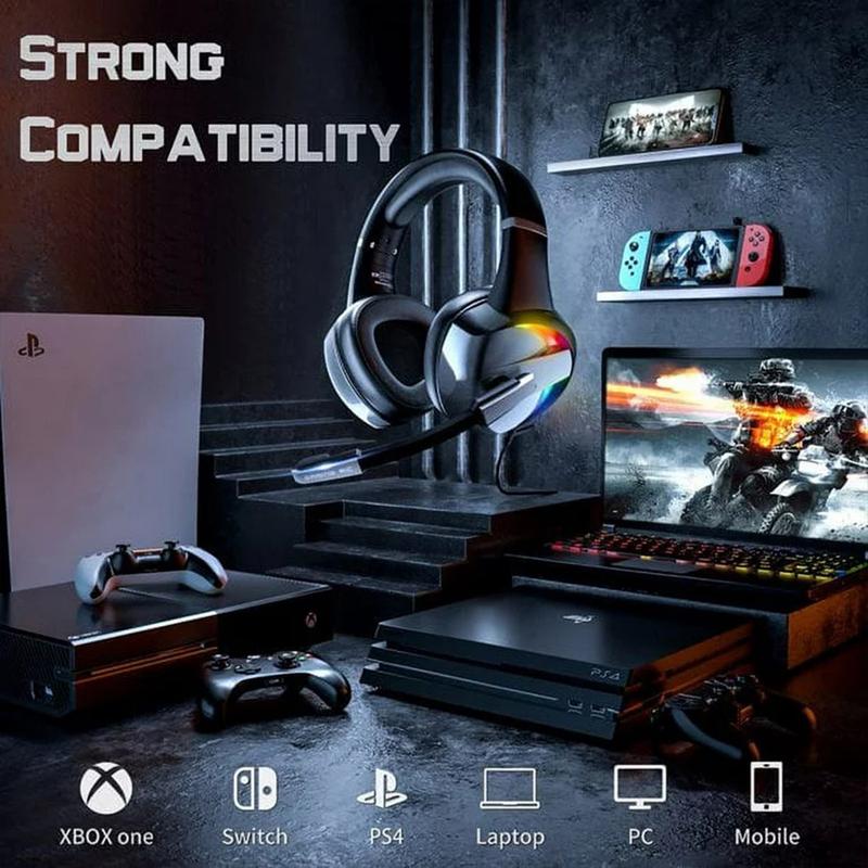 Product Introduction of RGB Gaming Headset with Noise Canceling Microphone Surround Sound LED Headphones for PS5 PS4 Xbox One PC Laptop Mac Computer PC 50