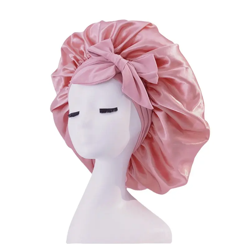 Double Layer Satin Bonnet Hair Satin Lined Silk Bonnet For Sleeping Bonnet With Tie Band Satin Hair Bonnet Adjustable Bonnets For Women Natural Curly Hair Heatless Styling Tools Heatless Curls 3