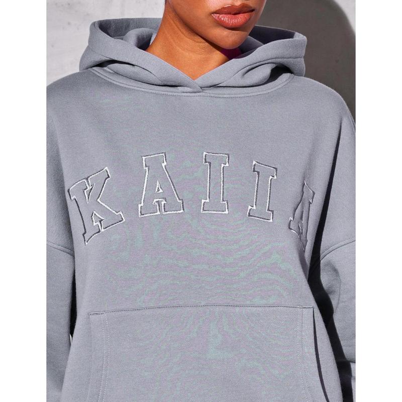 Kaiia Slogan Oversized Hoodie Dove Grey 1