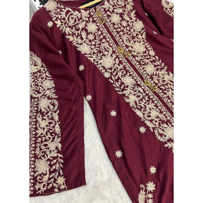 HK271 Jabeen - Maroon Linen Oufit 6