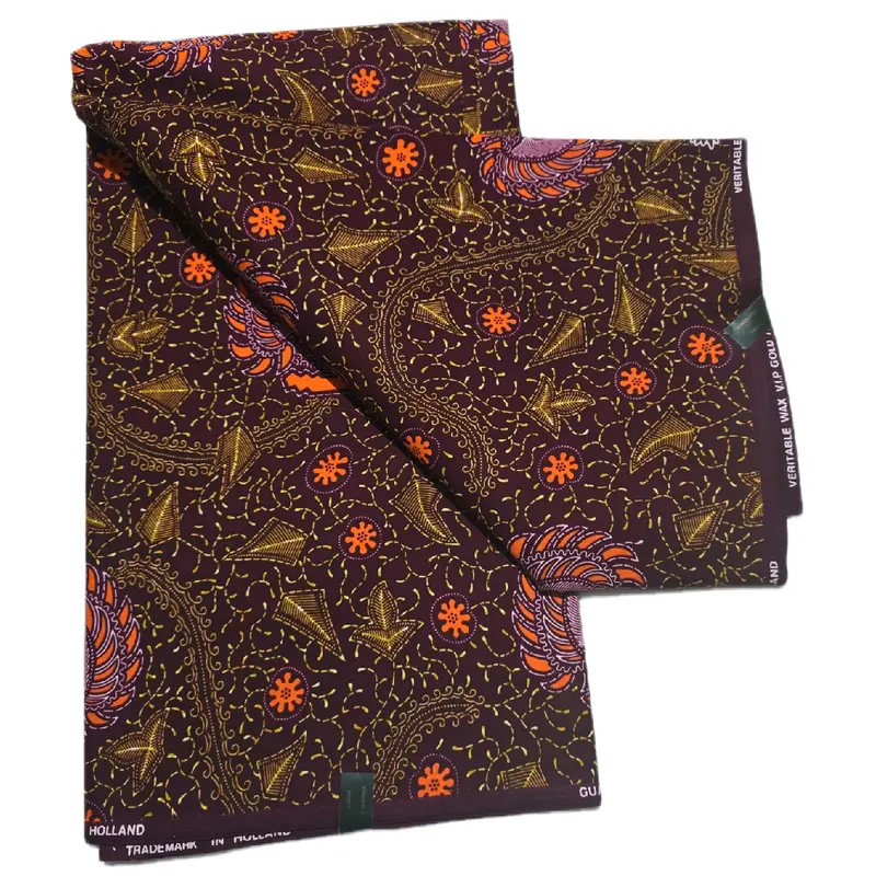 %100 Cotton VIP Gold  Wax Print Material, 6 yards or 5.4  x 1.2m.  This fabrics Suitable for making dress, bubu, skirts etc for all occassions. 4