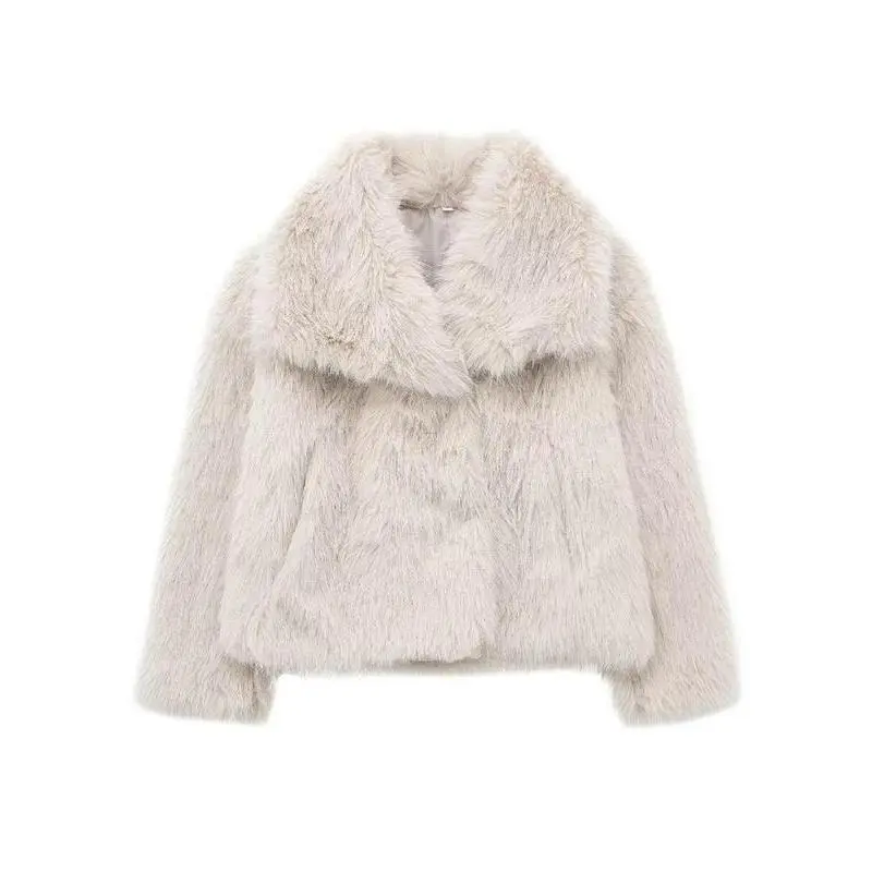 Women's Elegant Solid Color Wide Lapel Snap Closure Fuzzy Thermal Outerwear