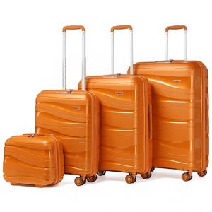 [MissLulu Bags] Wave Design Lightweight Polypropylene Hard Shell 20''/24''/28'' Suitcase with TSA Lock and 14'' Vanity Case - Copper Orange