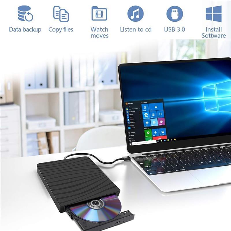 External CD DVD Drive, USB 3.0 Portable CD/DVD +/-RW Burner Rewriter DVD Player for Laptop Slot-in CD Disc Drive for Window/Mac OS/Linux/Vista 2