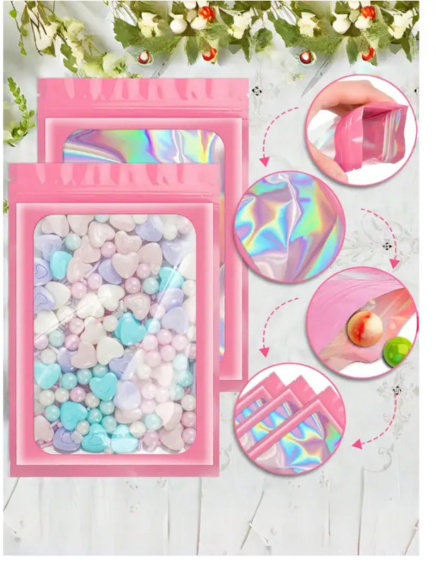 30pcs PVC Jewelry Storage Bag - Laser Transparent Pink Packaging Bag - Organiser 2