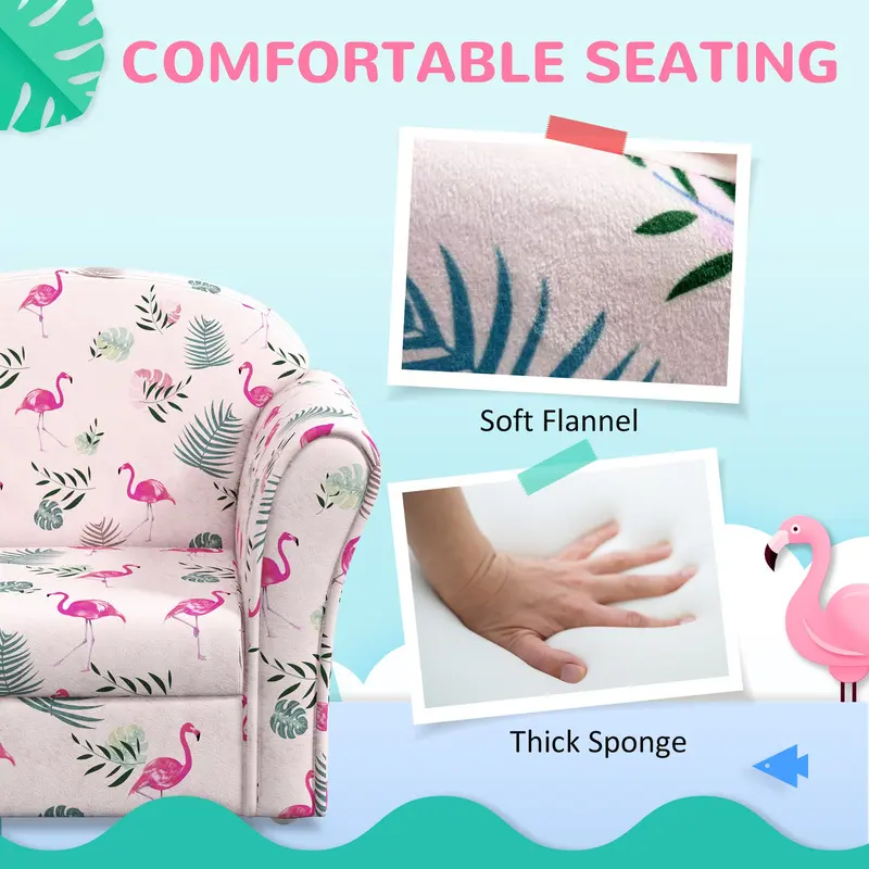 AIYAPLAY Kids Armchair with Flamingo Design, Wooden Frame, for Bedroom, Playroom, Kids Room, Pink 4