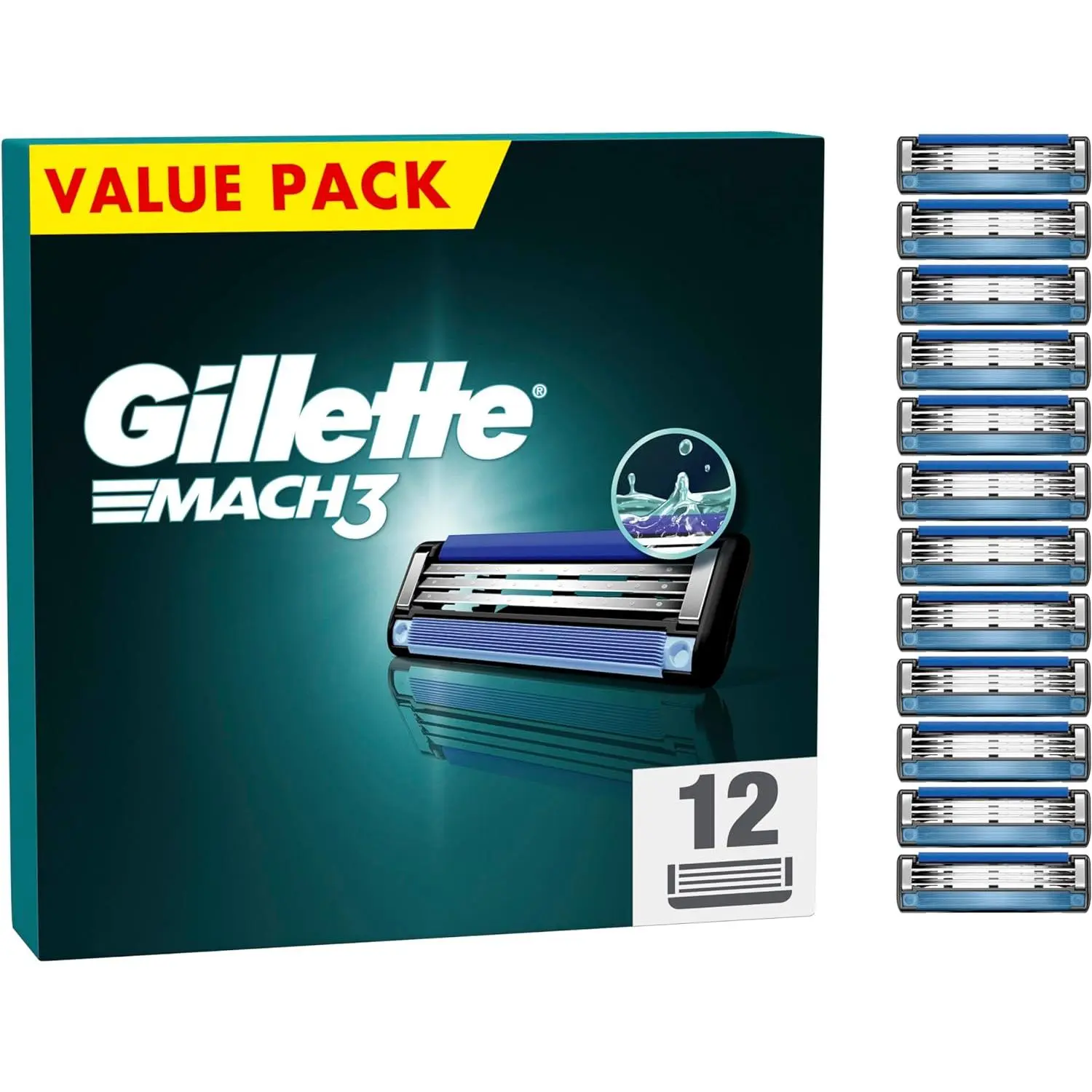 Gillette Mach3 Razor Blades - 12 Pack | Precision 3-Blade Cartridges for Smooth Shaving