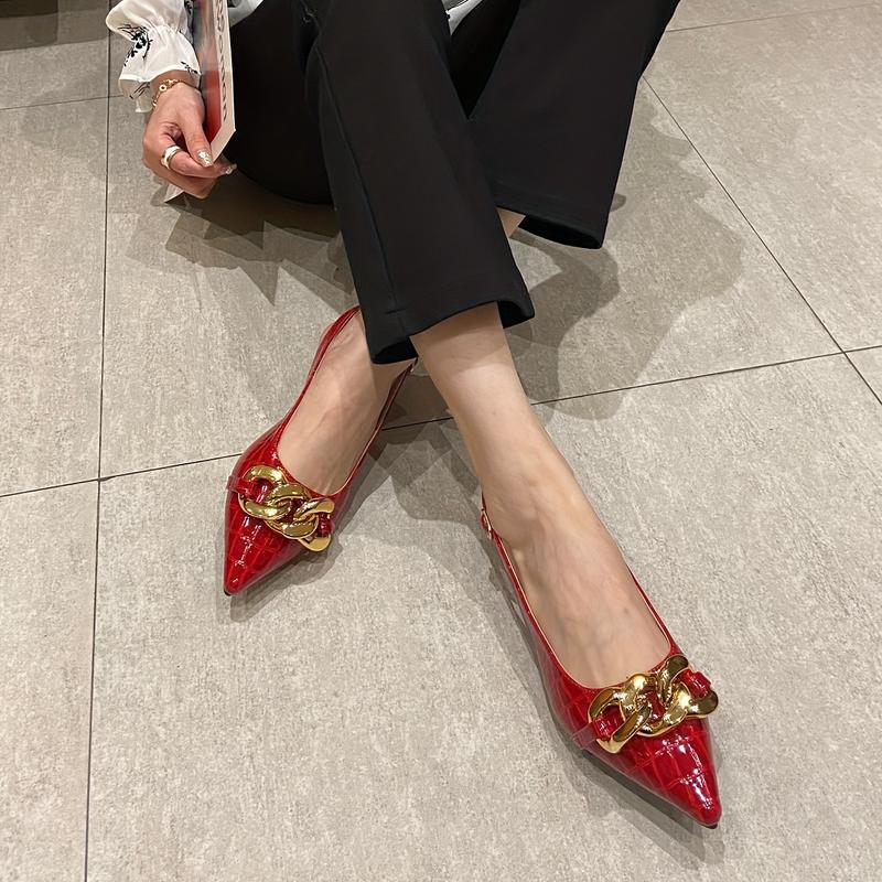 Women's Trendy Chain Decor Flat Shoes, Stylish Point Toe Buckle Strap Shoes, Fashion Slingback Shoes 2