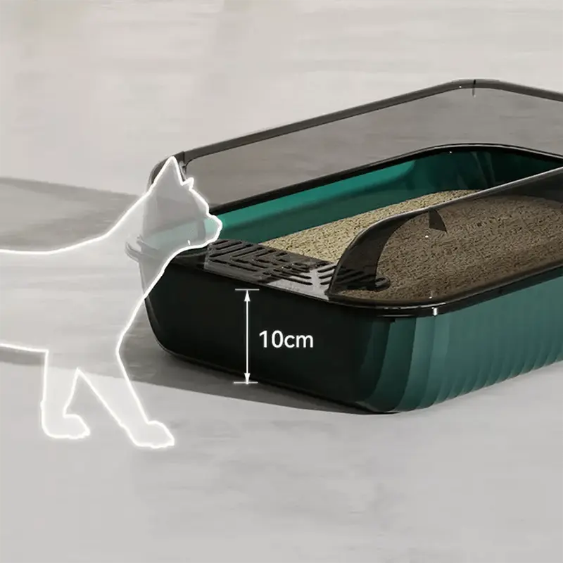 Open Cat Litter Tray Box Kitty Toilet With Extra Large Entry And Splash Guard 6