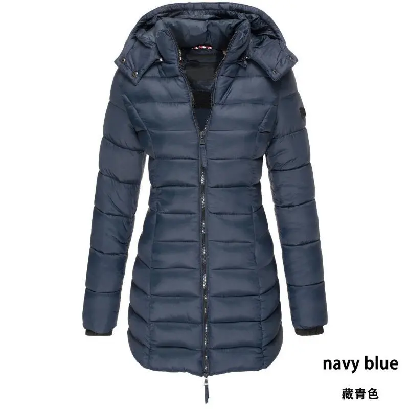 Winter Thicken Warm Women Parkas Zippers Solid Overcoat Casual Long Sleeve Padded Puffer Jacket Female Mid-length Slim Coat Top 8