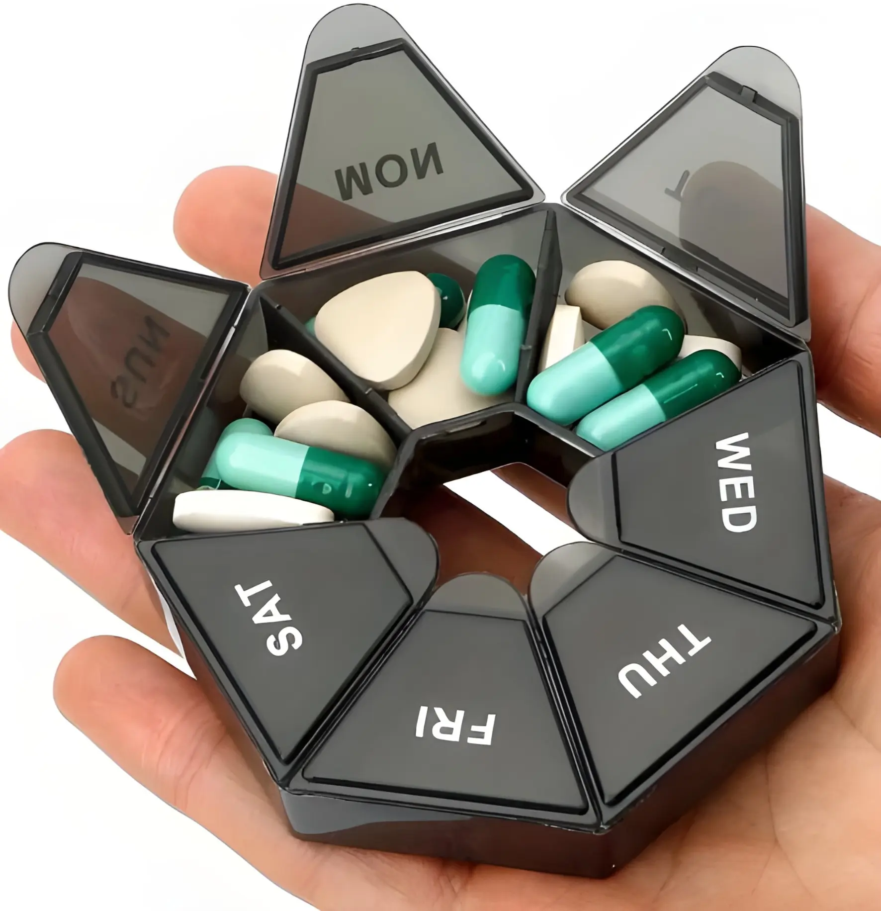 Portable Weekly Pill Box - Easy to Open 7 Day Premium Quality Tablet Box Healthcare Medicine