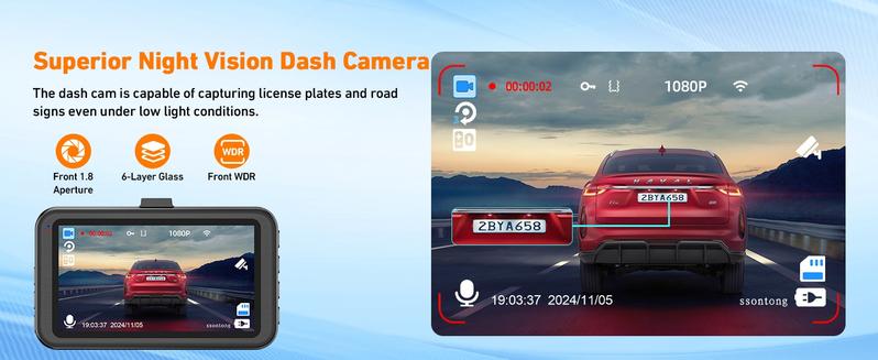 Product Introduction of Dash Cam Front and Rear, Dashcam WiFi/App Control 1080P Car Camera Dash Cam, Dual Lens Dashboard Dash Camera for cars w/ 32GB Card,Night Vision,WDR,G-sensor,Loop Recording,Parking Mode,170 Wide Angle 13
