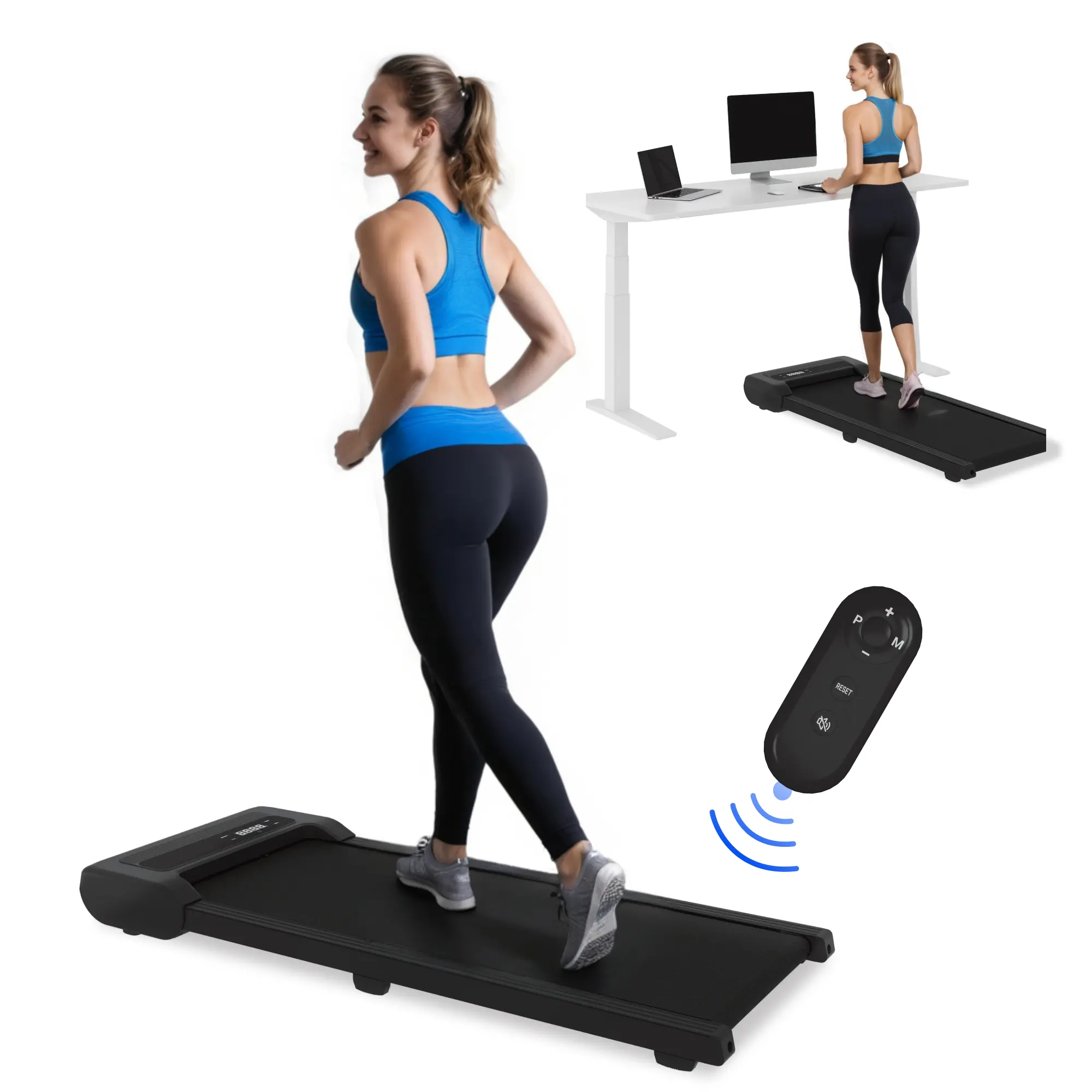 FlexiSpot Walking Pad, 4 In 1 Under Desk Treadmill for Home and Office, Walking Running Machine, Portable Electric Running Machine with LED Display, Adjustable Speed Remote, Easy to Move and Store