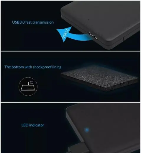 2.5 Inch USB 3.0 External SATA lll HDD SSD Hard Drive Enclosure Caddy Case - Portable External Hard Drive Enclosure 2