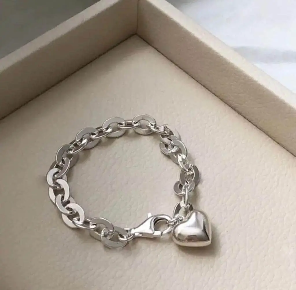 Heart Bracelet, Thick Bold Chunky Chain Bracelet, Gift for Her