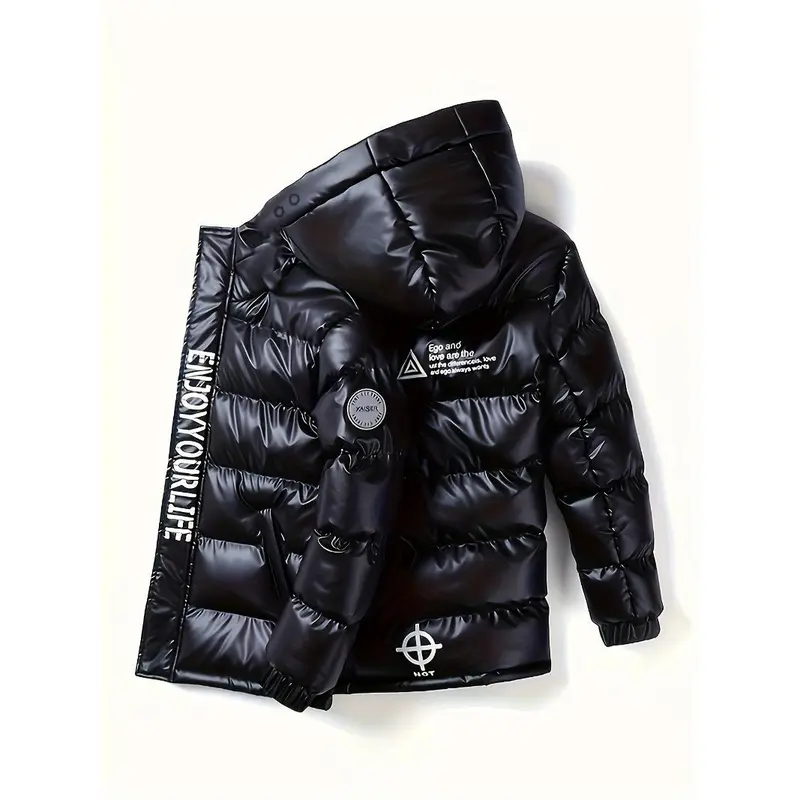 Boys' winter coat Medium and large children's down cotton padded warm cotton-padded jacket children's hooded padded jacket bright face wash in coat 5
