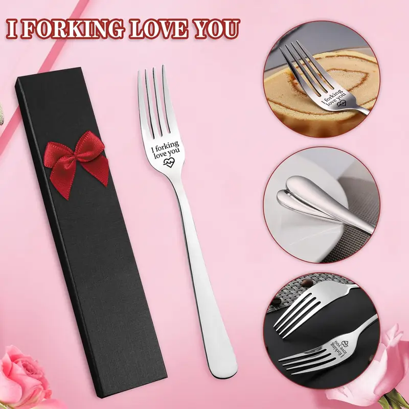 Engraved Fork, "I Forking Love You" Stainless Steel Fork with Luxury Black Box, Ideal Gift for Christmas and Valentine's Day Cutlery Lightweight 0