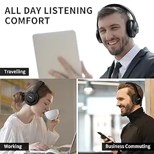 Bluetooth Headphones Over Ear, 35 Hours Playtime Wireless Headphones with Microphone, Foldable Lightweight Headset with Deep Bass,HiFi Stereo Sound for Travel Work PC Cellphone (Black/White) Electronic 4