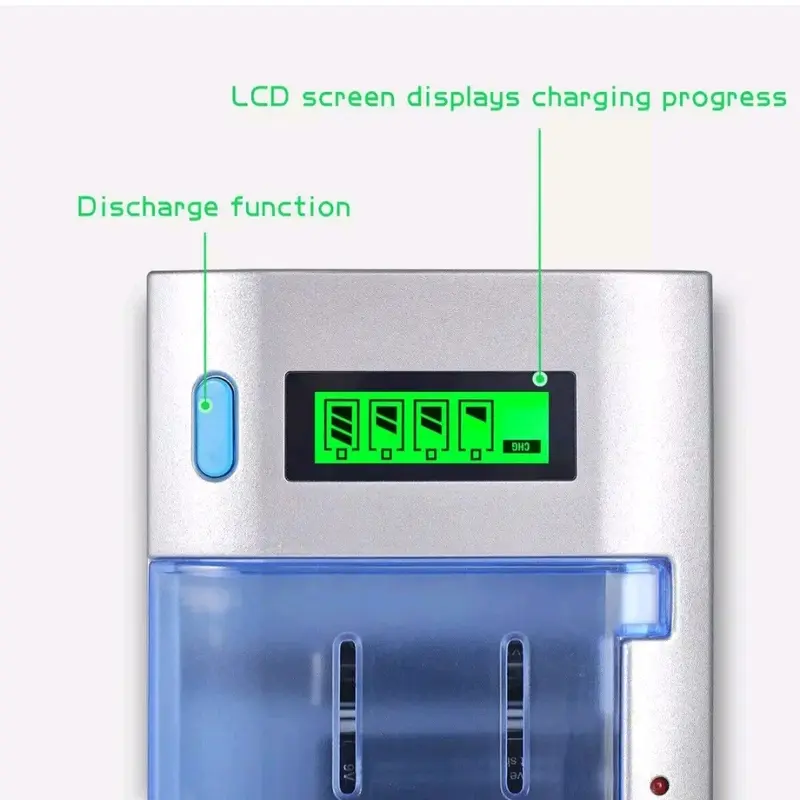 BONAI LCD Rechargeable Battery Charger For C, D, AA, AAA Battery (Ni-Mh or Ni-Cd) and 9V Battery (Ni-Mh or Li-ion) - LCD Universal Battery Charger With Discharge Function Batteries Charging Phone Smartphone Metal 3
