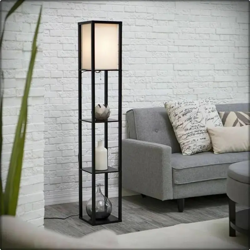 Floor Lamp Free Standing Wood 3-Tier Storage Shelf Reading Bedroom Living Room 0