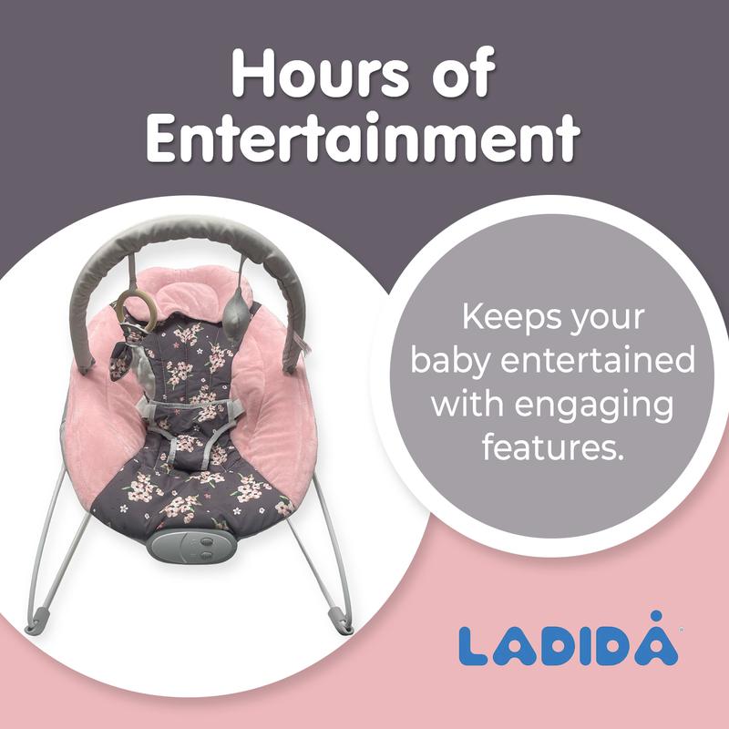 (148) LADIDA Baby Bouncer with Soothing Music and Vibration, Adorable Plum Blossom Design, Suitable for Newborns baby  bouncer baby  rocker baby  essentials crib babysleep  aid baby  cot 2