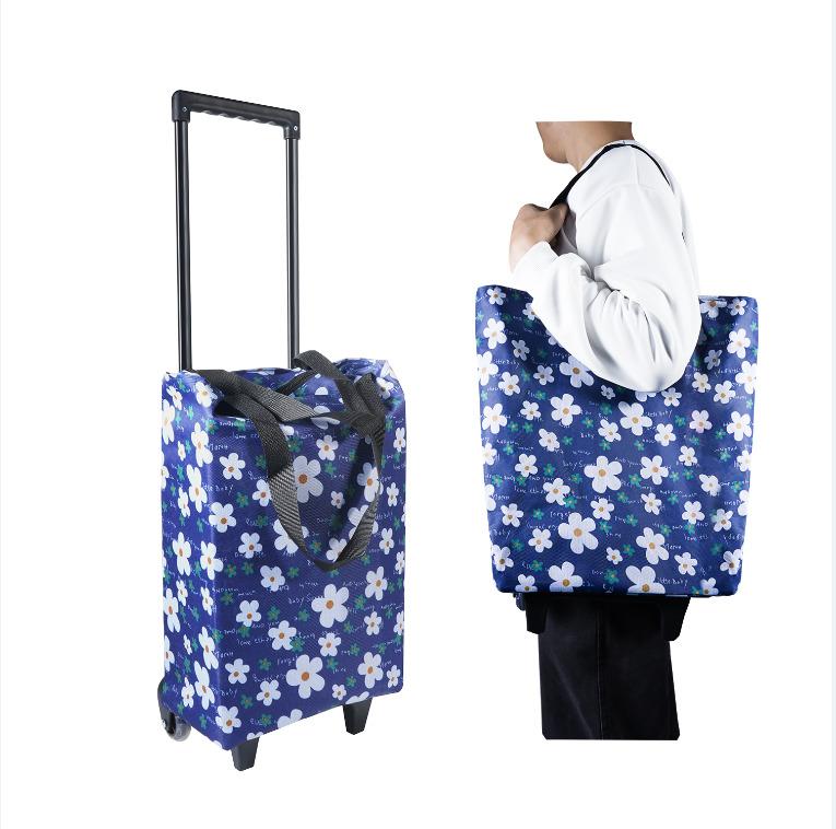 Shopping Trolley on Wheels Foldable Trolley Bags with Telescopic Handle Reusable Water Proof Trolley Bag 2 in 1 Shopping Trolleys Suitable for Shopping Supermarkets and Travel Blue 1