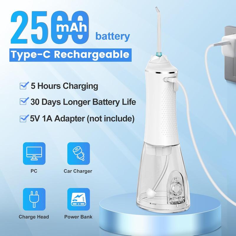 H2ofloss Water Flosser for Teeth Cordless, IPX7 Waterproof Oral Irrigator in 5 Modes, USB Recharged Water Dental Flosser with 30 Days Use, Gravity Ball for Upside Down Use, 300ml Water Tank (White) 3