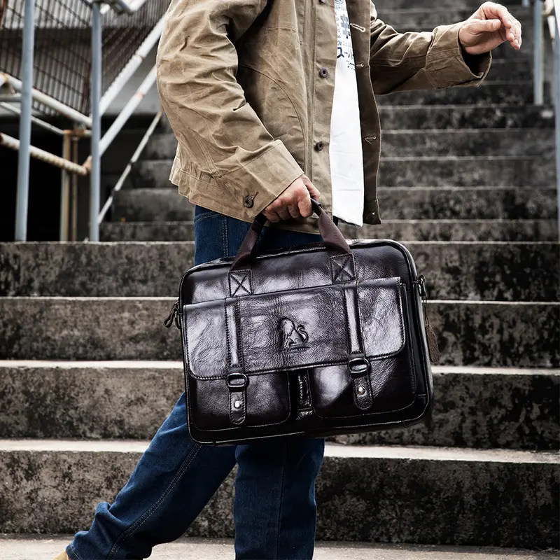 Men's Genuine Leather Briefcase - 15.6" Laptop Messenger Bag with Multiple Compartments & Adjustable Strap 7
