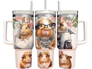 40oz Tumbler with Straw- I love Guinea pigs - Personalised gift for her / him -vacuum flask drinking cup for hot and cold drinks